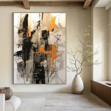 Load image into Gallery viewer, “Dynamic Black, Gray, and Orange Abstract” – Energetic Abstract with Bold Lines DTP116