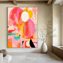 Load image into Gallery viewer, Bold Color Circles and Drips Abstract Canvas Painting, Ideal for Modern Playroom & Artistic Café LargeART1181