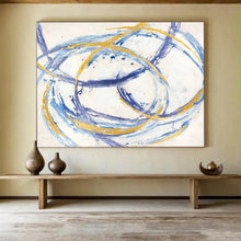 Load image into Gallery viewer, Circle Art “Blue - Gold Dance” Painting on Canvas, Dynamic Abstract Decor DKH847