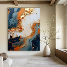 Load image into Gallery viewer, Blue and Gold Fluid Abstract Canvas Painting, Suited for Luxury Bedroom & Elegant Dining Room LargeART1216