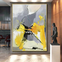 Load image into Gallery viewer, Gray, Yellow, and White Abstract Shapes Acrylic Art - Ideal for Mid - century Modern Living Room & Creative Coworking Space LargeART0618