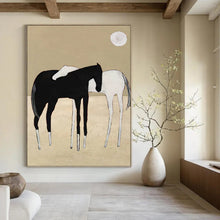 Load image into Gallery viewer, “Minimalist Horse Duo” - Black, White, and Beige Animal Art on Canvas DKH1410