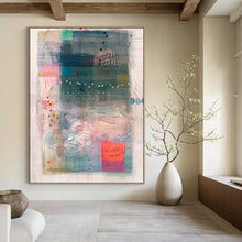 Load image into Gallery viewer, Blue and Pink Collage Abstract Painting, Suited for Coastal Bedroom & Art - Inspired Library LargeART1858