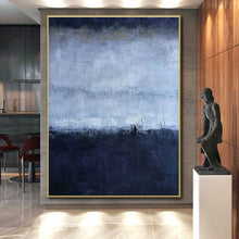 Load image into Gallery viewer, Muted Blue Horizon Art for Seaside Bedroom & Relaxing Library LargeART0897