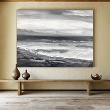 Load image into Gallery viewer, Monochrome Seascape Abstract Painting on Canvas - “Gray Ocean Mood” DKH632