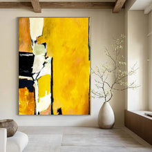 Load image into Gallery viewer, “Vibrant Yellow Energy” - Yellow, Black, White, Orange Abstract Art on Canvas DKH1101