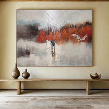 Load image into Gallery viewer, Abstract Landscape Painting with Gray, Red, and White for Modern Art Space & Thoughtful Library DKH299