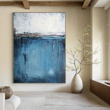 Load image into Gallery viewer, “Blue and White Abstract with Dripping Effects” - Expressive Abstract Art on Canvas DKH1558