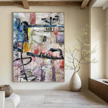 Load image into Gallery viewer, “Colorful Urban Abstract Collage” - Multicolor Abstract Art on Canvas DKH1294