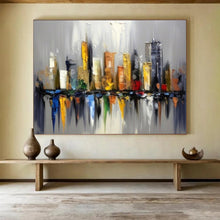 Load image into Gallery viewer, Hand - painted Modern Cityscape Abstract Acrylic Art for Office Reception Decor LargeART1647