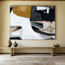 Load image into Gallery viewer, Modern Abstract Collage in Black, White, and Gold Abstract acrylic painting DLZ127