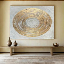 Load image into Gallery viewer, Golden Concentric Circles on Gray Abstract acrylic painting DLZ109