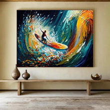 Load image into Gallery viewer, “Surfer in Colorful Waves” - Expressionistic Abstract Acrylic, Suits Sports Bar and Teen Bedroom DLZ259