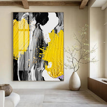 Load image into Gallery viewer, “Yellow, Grey, Black & Gold Abstract” - Modern Abstract Art on Canvas DKH1526