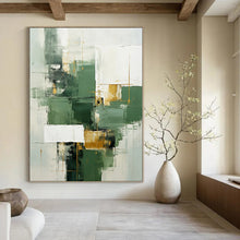 Load image into Gallery viewer, Oversized Hand - painted Green and Gold Geometric Mix Acrylic Art for Modern - Chic Dining Rooms LargeART0199
