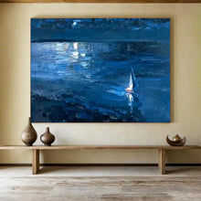Load image into Gallery viewer, Hand - painted Large - sized Night Sky with Sailboat Acrylic Art for Serene Bedrooms LargeART1784
