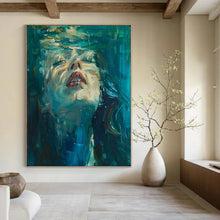 Load image into Gallery viewer, Teal & Blue Abstract Portrait Art, Perfect for Modern Bathroom & Serene Bedroom LargeART2121