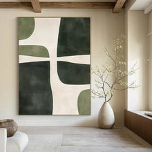 Load image into Gallery viewer, Green & White Abstract Shapes - Fits Nature - Inspired Bedroom & Yoga Studio LargeART2370