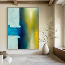 Load image into Gallery viewer, Blue and Green Abstract Fusion Canvas Painting, Ideal for Modern Studio & Calm Waiting Room LargeART1238