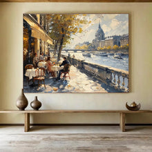 Load image into Gallery viewer, Charming Riverfront Café Abstract Painting on Canvas - “Parisian Afternoon” DKH666