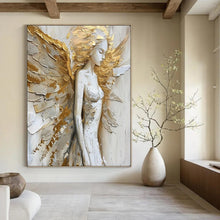 Load image into Gallery viewer, Gold & White Textured Angel Art, Perfect for Serene Nursery & Glamorous Hallway LargeART2138