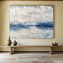 Load image into Gallery viewer, Blue and White Textured Abstract “Seascape Impression” Painting on Canvas, Artistic Wall Decor DKH791