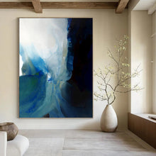 Load image into Gallery viewer, “Blue and White Flow” Abstract Ink - Inspired Painting on Canvas, Serene Minimalist Art DKH941