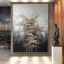 Load image into Gallery viewer, Silver - Gold Textured Streaks Art for Luxury Hotel Lobby & Modern Penthouse LargeART0864
