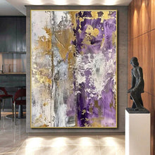 Load image into Gallery viewer, Purple - Gold - Gray Fusion Art for Upscale Spa & Boutique Hotel LargeART0845