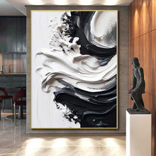 Load image into Gallery viewer, Large - Format Hand - painted Black and White Textured Swirl Acrylic Art for Minimalist - Inspired Bedrooms LargeART0241