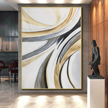 Load image into Gallery viewer, Massive Gold, Gray, and White Swirl Acrylic for Luxury Bedroom & Sophisticated Office LargeART0320