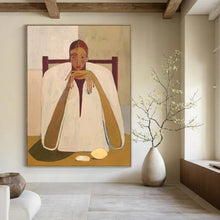 Load image into Gallery viewer, “Seated Figure in White Cloak” – Contemplative Figurative Painting with Minimalist Setting DTP142