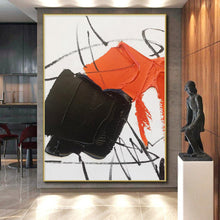 Load image into Gallery viewer, Large - Scale Orange - Black Abstract Art for Industrial Loft & Bold Home Office LargeART0488