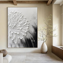 Load image into Gallery viewer, Impasto Abstract Flower Art, Monochromatic White - Toned Painting for Minimalist Bedroom & Serene Meditation Space LargeART2216