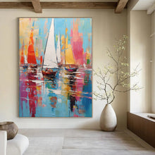 Load image into Gallery viewer, Colorful Sailboat Abstract Canvas Painting, Ideal for Coastal Living Room & Nautical - Themed Café LargeART1278