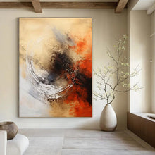 Load image into Gallery viewer, “Swirling Neutrals with Orange Accents” – Dynamic Abstract with Circular Motif DTP121