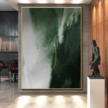 Load image into Gallery viewer, Green and Gray with Yellow Line Acrylic Art - Suited for Contemporary Bedroom & Thoughtful Study LargeART0649