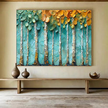 Load image into Gallery viewer, Textured Birch “Teal Grove” Painting on Canvas, Impasto Forest Art DKH822