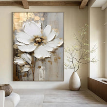 Load image into Gallery viewer, “Elegant Bloom” White flowers with gold accents on textured background. DTP300