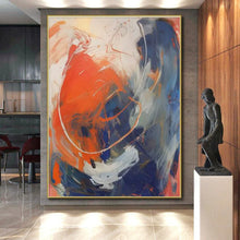 Load image into Gallery viewer, Orange - Blue - White Swirl Art for Energetic Game Room & Creative Studio LargeART0843