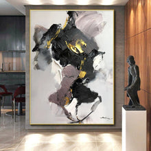 Load image into Gallery viewer, Large - Scale Black - Gold - Purple Abstract Art for Trendy Bedroom & Artistic Lounge LargeART0511