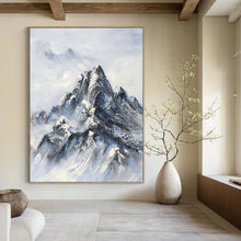 Load image into Gallery viewer, “Snowy Mountain Peak in Blue and White” - Blue, White, Grey Abstract Art on Canvas DKH1259
