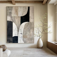 Load image into Gallery viewer, “Monochrome Shape Abstract Collage” - Black, White, Grey Abstract Art on Canvas DKH1320