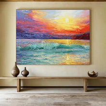 Load image into Gallery viewer, Seaside Sunset “Fiery Horizon” Painting on Canvas, Dramatic Ocean Art DKH859
