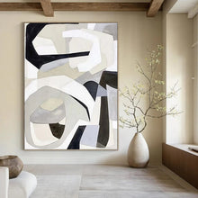 Load image into Gallery viewer, “Monochrome Shape Fusion” - Grey, Black, White Abstract Art on Canvas DKH1141