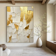 Load image into Gallery viewer, White - Gold Textured Abstract Painting, Perfect for Luxe Living Room & Elegant Dining Area LargeART1381