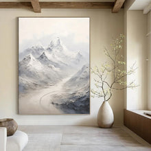 Load image into Gallery viewer, “Misty Mountain Valley in Grey and White” - Grey, White Abstract Art on Canvas DKH1264