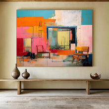 Load image into Gallery viewer, Color - Blocked Interior Abstract Painting on Canvas - “Vibrant Rooms” DKH639