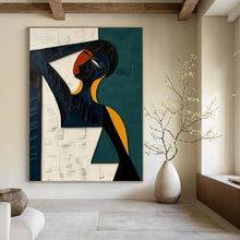 Load image into Gallery viewer, “Cubist Figure in Color Blocks” - Geometric Abstract Portrait on Canvas DKH1466