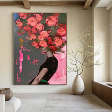 Load image into Gallery viewer, Pink & Green Floral Head Abstract, Suited for Feminine Boudoir & Art - Lover’s Living Room LargeART1952